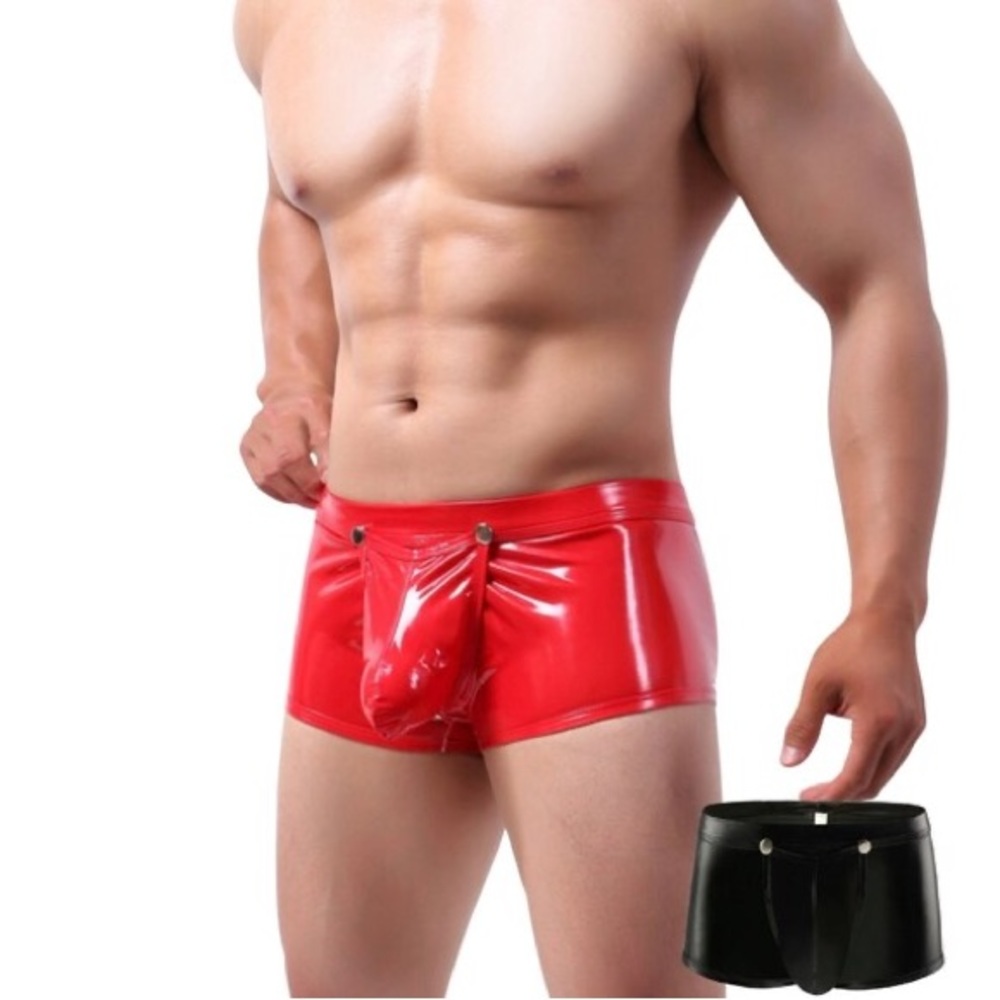 Mens Faux Leather Open Crotch Short